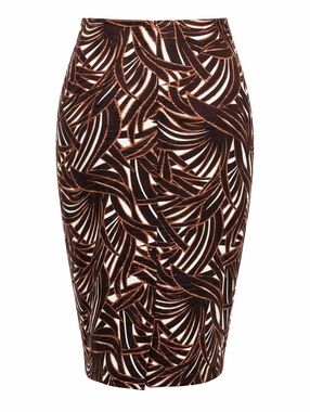 Ann Taylor Leaf Print Pencil Skirt Brown Tan Tropical Office Work Career Summer